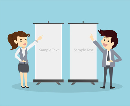 Businessman and woman show present board leaflet.presentation business concept.のイラスト素材