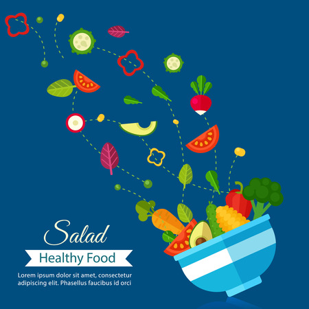 Organic food,vegetable and Salad menu healthy food diet. illustration conceptのイラスト素材