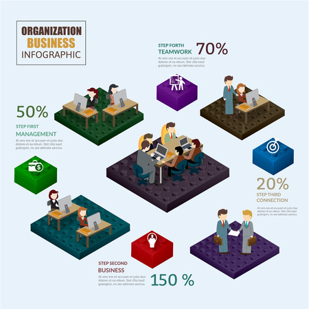 Step organization business in the office.modern illustration abstract 3d interface infographic elements.Can used for presentation,leaflet,infographic,brochure and business concept design.のイラスト素材