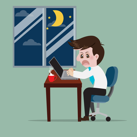 Business work overtime to early morning.Vector illustration business concept.のイラスト素材