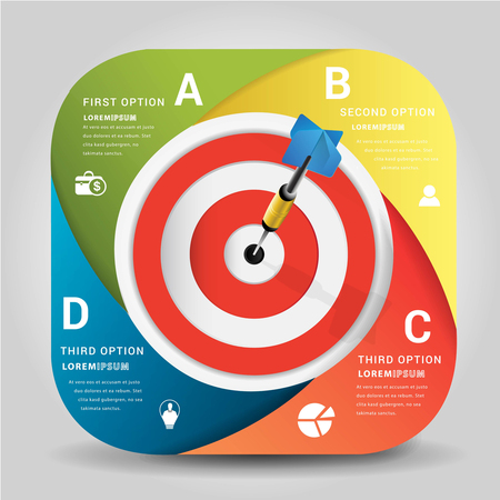 Dart is a competition and opportunity.Bulls eyes of Dart board is both challenge,success,risk management,goal.Vector illustration.used for infographic,banner,education,presentation.business conceptのイラスト素材