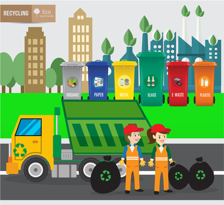 Waste recycing infographic and green ecology recycle.environmental friendly. Can be used for business layout, banner, diagram, statistic, web design, info chart, brochure template. vector illustrationのイラスト素材