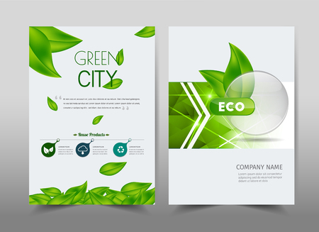 Green ecology design on background.Brochure template layout,cover design,annual report,magazine,leaflet,presentation background,flyer design.and booklet in A4 with Vector Illustration.のイラスト素材