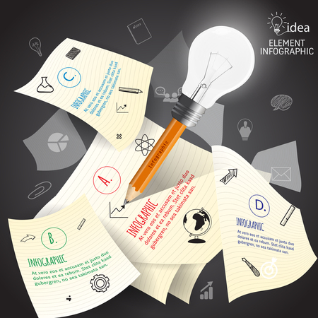 Bulb pencil idea writing on paper.education and business concept design,can used for banner,infographic,data,presentation,chart,sign,brochure,leaflet ,web.Vector illustration.のイラスト素材