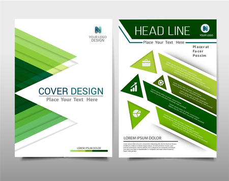 Green geometric triangle shapes on polygonal background.Brochure template layout, cover design annual report, magazine,Leaflet,presentation background flyer or booklet in A4  with Vector Illustration.のイラスト素材