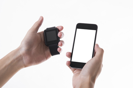 smart watch and smart phone technology gadget communication isolated on white background..の写真素材