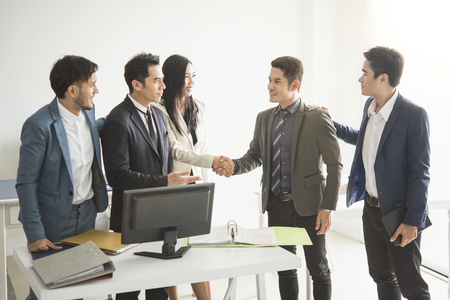 Businessmen making handshake agreement. concept finishing up a meeting.の写真素材