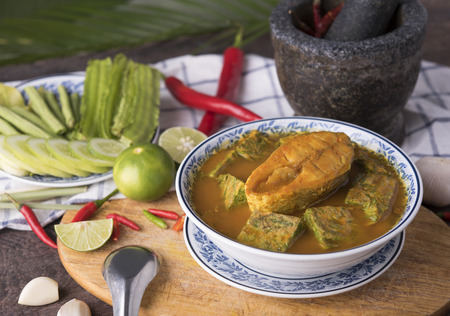 Yellow curry fish. phuket style. Treditional Southern Thailand food spicy.の写真素材