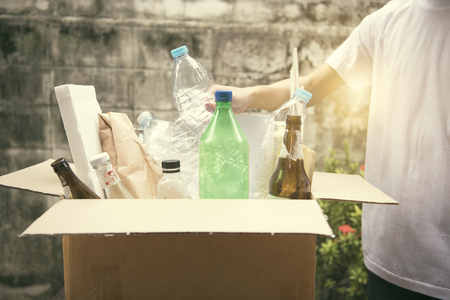 Trash box for recycle and reduce ecology environment. concept save the earth.の写真素材