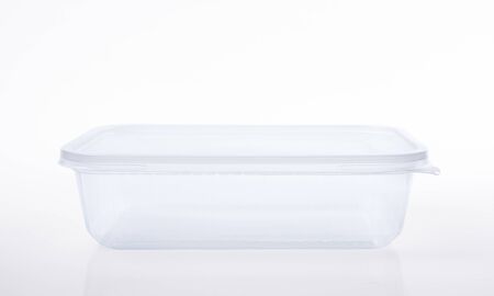 Plastic food box package isolated on white background.の写真素材