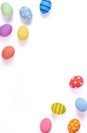 Top View. Creative layout  Easter paint colorful  Eggs various pattern handmade on isolated white background.copy space.の写真素材