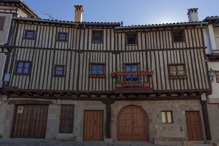 Typical houses of the village of la Alberca, Salamanca-Spain. Facades of Spanish town housesのeditorial素材