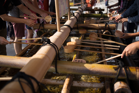 Place for hand washing in a japanese templeのeditorial素材