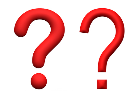 illustration of red 3d rendered question marks, isolated on white backgroundの写真素材