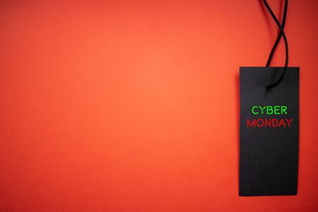 Cyber Monday label on red background. Sale concept Copy spaceの写真素材