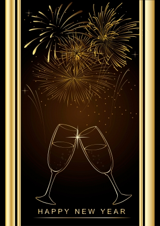  Happy New Year Background with fireworks and Glass of Champagne のイラスト素材