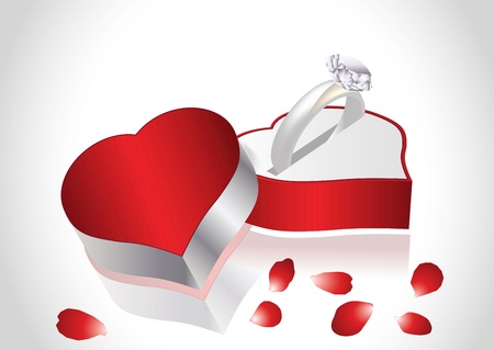 Diamond ring  petals of roses and gift boxのイラスト素材