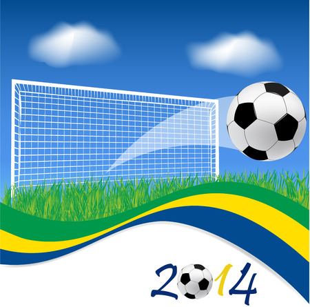 Football goal and soccer ball on grass のイラスト素材