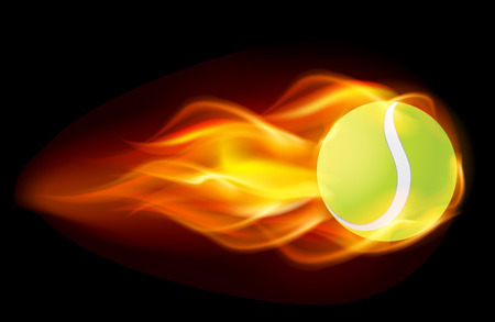 Flaming tennis ball on black backgroundのイラスト素材
