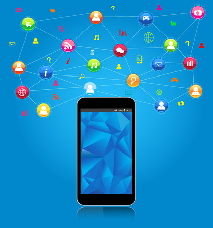 Social network and mobility concept Cloud with Mobile phone and application iconsのイラスト素材