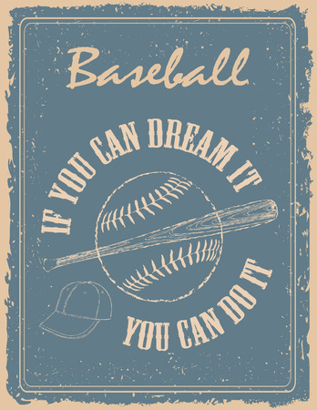 Vintage baseball poster on old paper background  with motivation quoteのイラスト素材