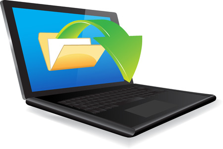 Uploading documents from laptopのイラスト素材