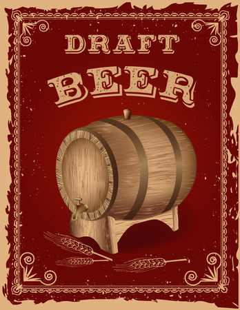 Beer poster with a wooden barrel.Retro Vintage Grunge Styleのイラスト素材