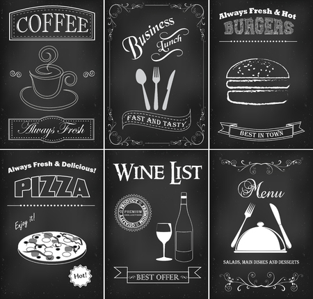 Vintage collection of food and restaurants posters.のイラスト素材