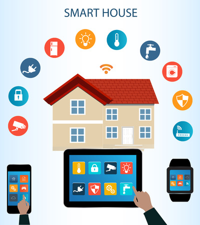 Smart phone, Tablet, Smartwatch and  Internet of things concept.Smart Home Technology Internet networking concept. Internet of things/Smart home automation. Internet of thingsのイラスト素材