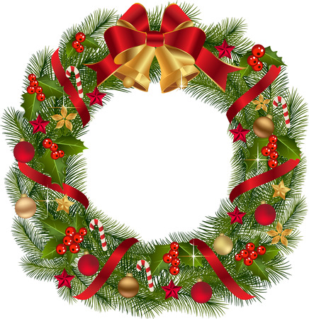 Christmas Wreath with fir branches and decorative elements.のイラスト素材