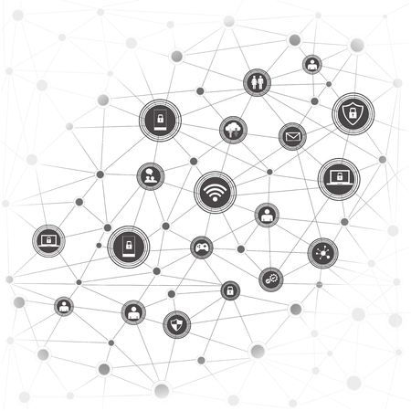 Wireless communication network. Internet networking concept. Internet of things cloud with applications.のイラスト素材