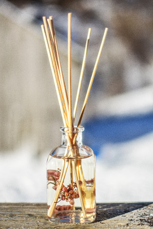 Essential oils with bamboo sticksの写真素材