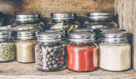 Spices in the glass jarsの写真素材