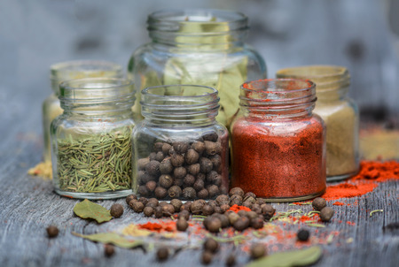 Spices in the glass jarsの写真素材