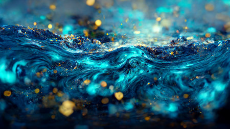 Abstract blue water with bubbles and bokeh. 3d renderingの写真素材