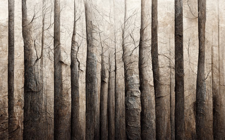 Tree trunks in the forest. Abstract background and texture for design.の写真素材
