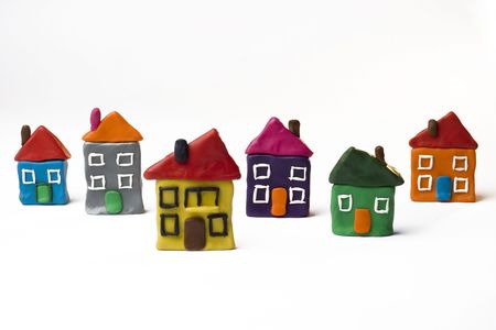 small colorful houses isolated on white backgroundの写真素材