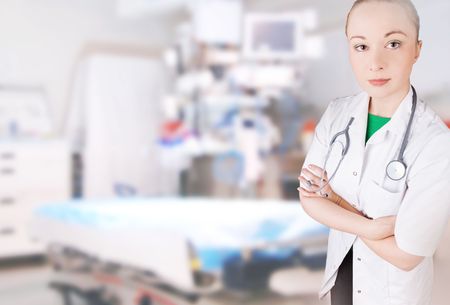  	young female medical doctor in hospitalの写真素材