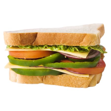 sandwich with cheese and vegetables isolated on white backgroundの写真素材