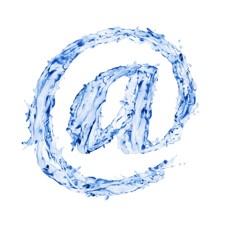 email sign made of water splshes, isolated on white backgroundの写真素材
