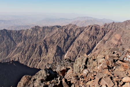 Mountain ridges in Morocco. Trekking on Toubkal - the highest peak.の写真素材