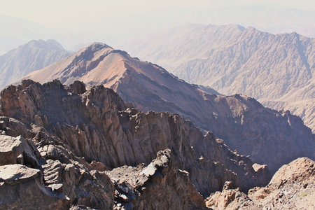 Mountain ridges in Morocco. Trekking on Toubkal - the highest peak.の写真素材