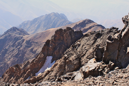 Atlas Mountains in Morocco. Treking on the highest peak. Sharp peaks of rocks.の写真素材