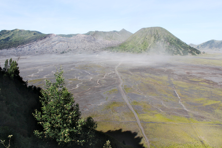 Panoramic view with active Bromo Volcano-Tengger-Semeru National Parkの写真素材