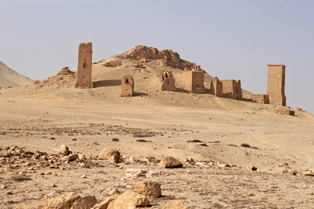 Valley of tombs. Ruins of the ancient city of Palmyra on syrian desert (shortly before the war; 2011)の写真素材