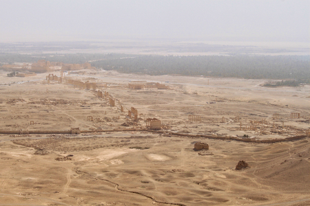 Ruins of the ancient city of Palmyra on syrian desertの写真素材