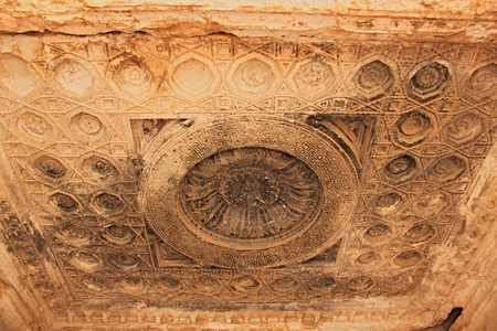 Carving on ceiling in Palmyra - ancient city on syrian desert.の写真素材