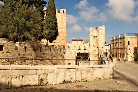 An ancient citadel located near the Jaffa Gate entrance to western edge of the Old City of Jerusalemの写真素材