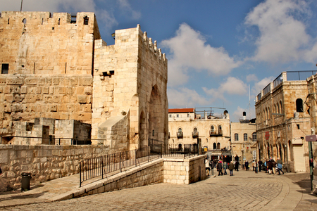 An ancient citadel located near the Jaffa Gate entrance to western edge of the Old City of Jerusalemのeditorial素材