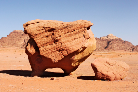 Rock formation on Wadi Rum desert- looks like a pig with a babyの写真素材